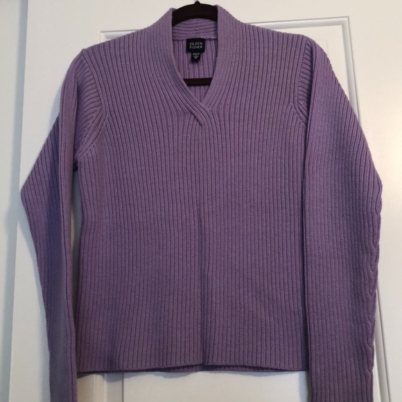 Eileen Fisher Lavender V-Neck Sweater - Size Medium - Picture 2 of 6